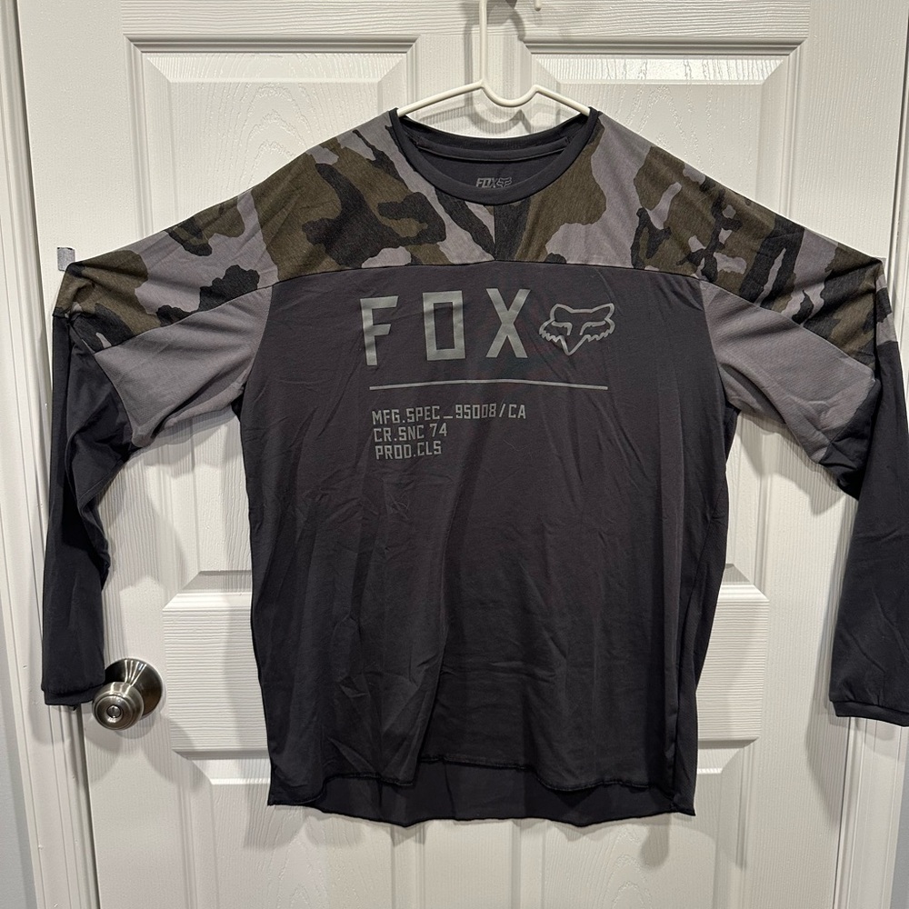 Fox Men's Black and Gray Camo Motocross Jersey XL